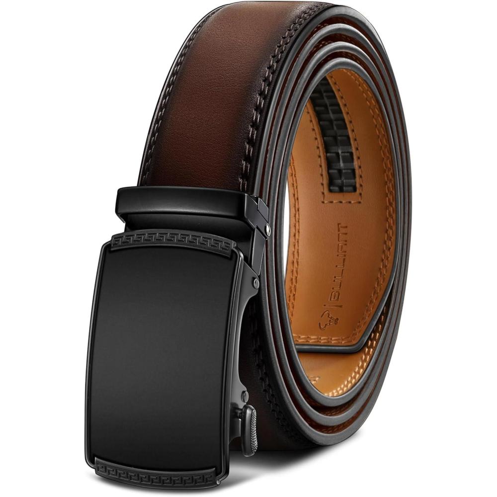 imageBULLIANT Mens BeltSlide Ratchet Belt Adjsutable For Men Suit Casual Jeans Gift BoxedTrim To FitDeep Brown8203