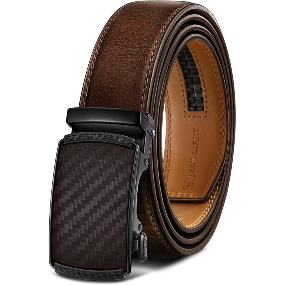 imageBULLIANT Mens BeltSlide Ratchet Belt Adjsutable For Men Suit Casual Jeans Gift BoxedTrim To FitDeep Brown8209