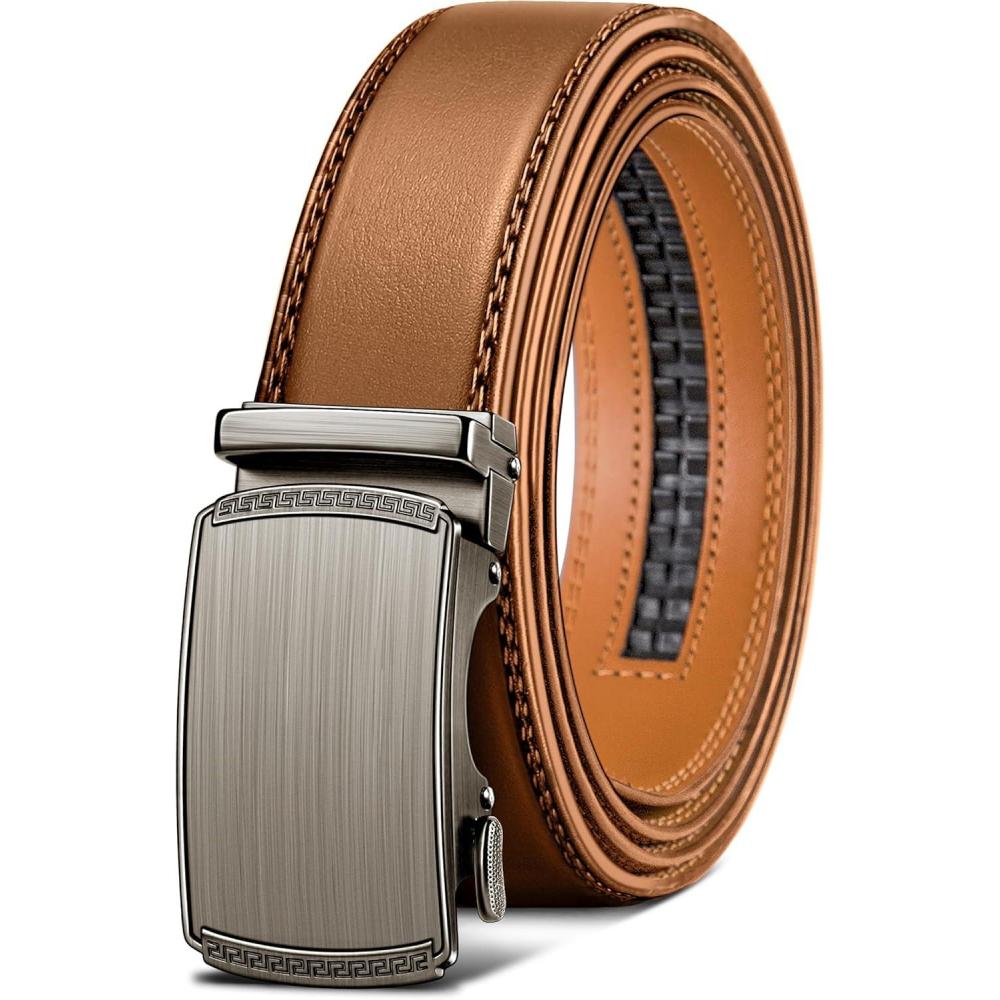 imageBULLIANT Mens BeltSlide Ratchet Belt Adjsutable For Men Suit Casual Jeans Gift BoxedTrim To FitOrange Brown2913