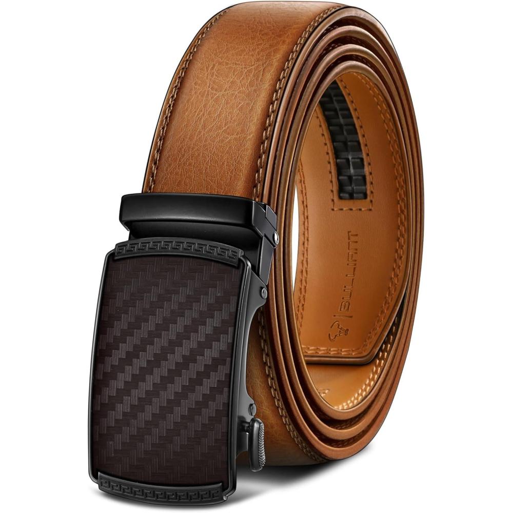 imageBULLIANT Mens BeltSlide Ratchet Belt Adjsutable For Men Suit Casual Jeans Gift BoxedTrim To FitOrange Brown7541