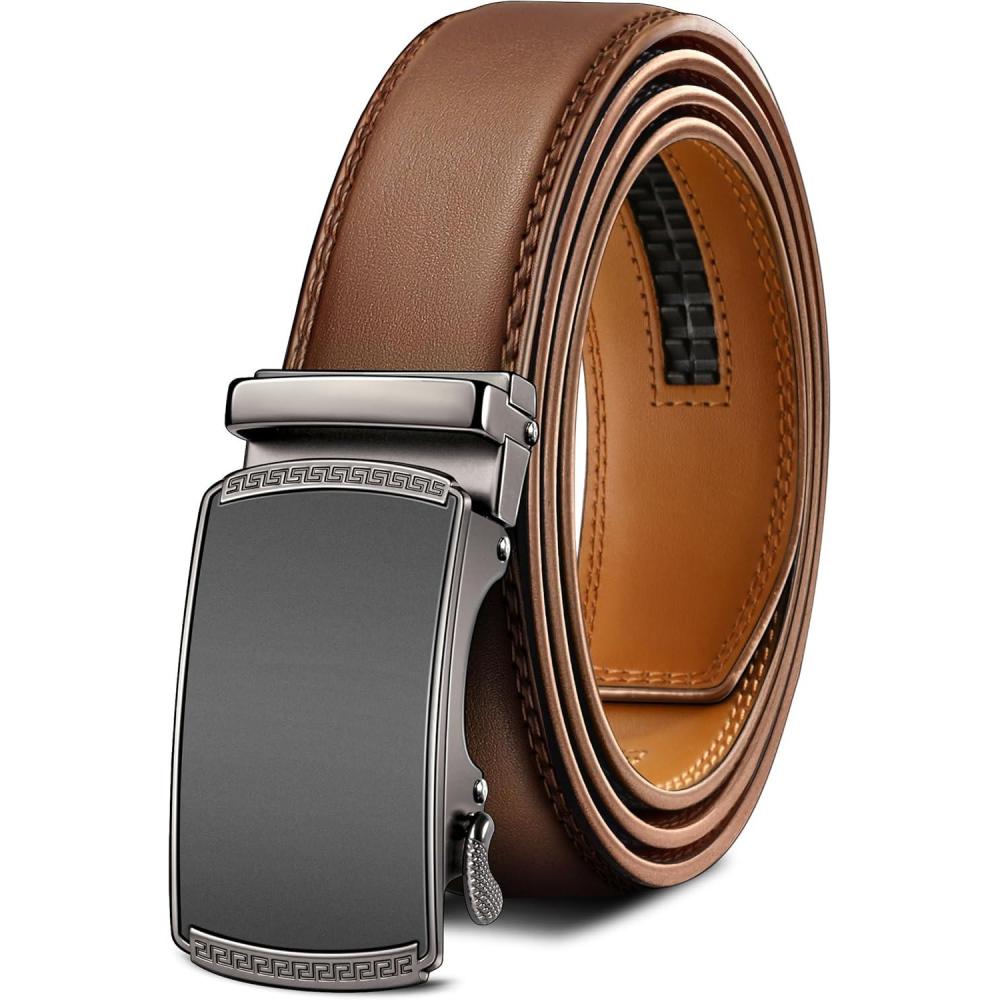 imageBULLIANT Mens BeltSlide Ratchet Belt Adjsutable For Men Suit Casual Jeans Gift BoxedTrim To FitRed Brick2539
