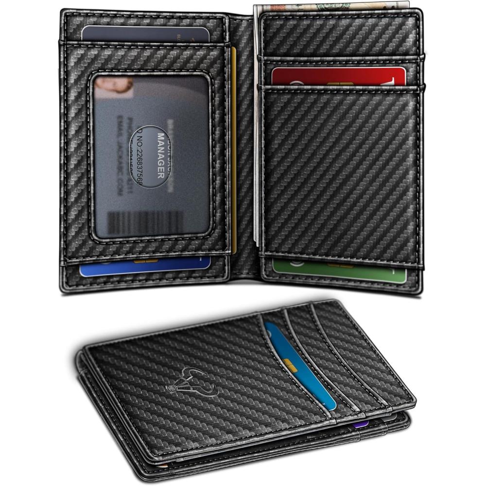 imageBULLIANT Slim Wallet For Men 12CardsEasy Leather Wallet Card Holder Money Clip With Simplified Bill FolderampampMagnetic Closure RFID BlockingBlack6491