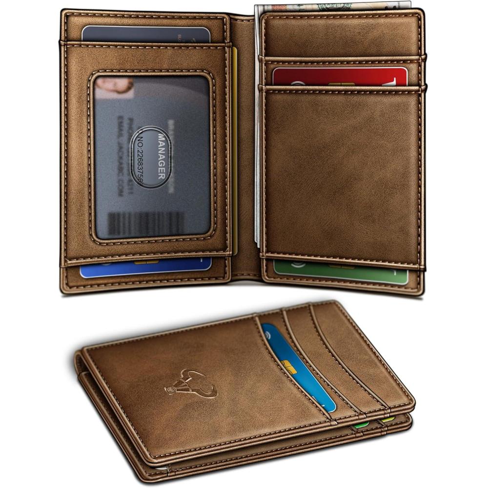 imageBULLIANT Slim Wallet For Men 12CardsEasy Leather Wallet Card Holder Money Clip With Simplified Bill FolderampampMagnetic Closure RFID BlockingTiger Eye8014