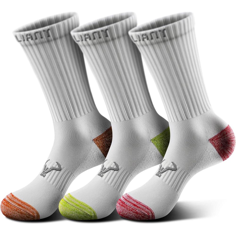 imageBULLIANT Women SocksCompression Calf Socks Cushioned Footbed for Men Women Sports Running Arch Support Breathable Wicking3pairswhite8410