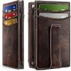 BULLIANT Magnetic Closure Slim Wallet-Genuine Leather Front Pocket Wallet for Men,RFID Blocking,Holds 12 Cards and Money Clip(Forest Brown6323)