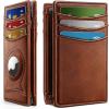 BULLIANT Men Wallet,Slim Airtag Wallet Genuine Leather Magnetic Closure RFID Blocking 11 Cards 4.3”×3.2“×1“(Brick Brown8272)