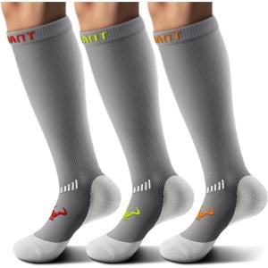 BULLIANT Compression Socks 3Pairs-15-20mmHg Circulation Support Men Women Hiking Sports Recovery-Upgraded Wicking Tech(3pairs-gray8396)