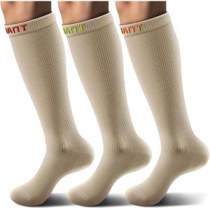 BULLIANT Compression Socks 3Pairs-15-20mmHg Circulation Support Men Women Hiking Sports Recovery-Upgraded Wicking Tech(3pairs-nude7958)