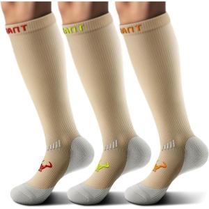 BULLIANT Compression Socks 3Pairs-15-20mmHg Circulation Support Men Women Hiking Sports Recovery-Upgraded Wicking Tech(3pairs-nude8395)