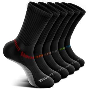 BULLIANT Compression Socks for Men 6Pairs, Athletic Crew Socks Cushioned For Men Sports Running-Arch Support(6pairs-black3737)