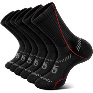 BULLIANT Compression Socks for Men 6Pairs, Athletic Crew Socks Cushioned For Men Sports Running-Arch Support(6pairs-black/Rose Red4476)