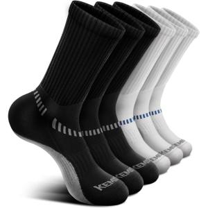 BULLIANT Compression Socks for Men 6Pairs, Athletic Crew Socks Cushioned For Men Sports Running-Arch Support(6pairs-black/White 2737)