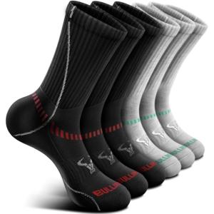BULLIANT Compression Socks for Men 6Pairs, Athletic Crew Socks Cushioned For Men Sports Running-Arch Support(6pairs-gray Heather /Black3716)