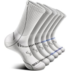 BULLIANT Compression Socks for Men 6Pairs, Athletic Crew Socks Cushioned For Men Sports Running-Arch Support(6pairs-white3713)