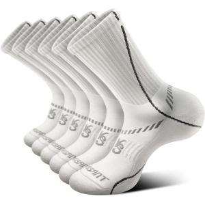 BULLIANT Compression Socks for Men 6Pairs, Athletic Crew Socks Cushioned For Men Sports Running-Arch Support(6pairs-white4134)