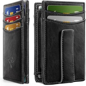 BULLIANT Magnetic Closure Slim Wallet-Genuine Leather Front Pocket Wallet for Men,RFID Blocking,Holds 12 Cards and Money Clip(Black4651)