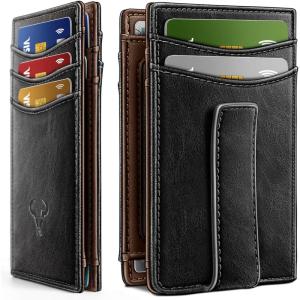 BULLIANT Magnetic Closure Slim Wallet-Genuine Leather Front Pocket Wallet for Men,RFID Blocking,Holds 12 Cards and Money Clip(Black7738)