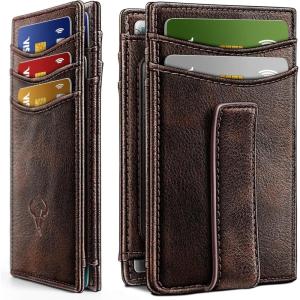 BULLIANT Magnetic Closure Slim Wallet-Genuine Leather Front Pocket Wallet for Men,RFID Blocking,Holds 12 Cards and Money Clip(Forest Brown6323)