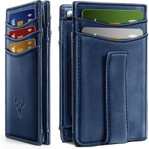 BULLIANT Magnetic Closure Slim Wallet-Genuine Leather Front Pocket Wallet for Men,RFID Blocking,Holds 12 Cards and Money Clip(Purplish Blue4202)