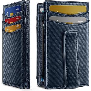 BULLIANT Magnetic Closure Slim Wallet-Genuine Leather Front Pocket Wallet for Men,RFID Blocking,Holds 12 Cards and Money Clip(Purplish Blue6322)
