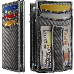 BULLIANT Magnetic Closure Slim Wallet-Genuine Leather Front Pocket Wallet for Men,RFID Blocking,Holds 12 Cards and Money Clip(Sacred Grey7737)