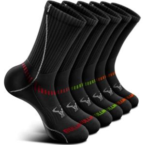 BULLIANT Men Athletic Socks, Compression Sports Crew Socks Cushioned For Men Outdoor Running Hiking-Arch Compression Support(6pairs-black3718)