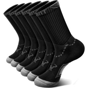 BULLIANT Men Athletic Socks, Compression Sports Crew Socks Cushioned For Men Outdoor Running Hiking-Arch Compression Support(6pairs-black4791)