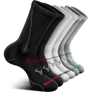 BULLIANT Men Athletic Socks, Compression Sports Crew Socks Cushioned For Men Outdoor Running Hiking-Arch Compression Support(6pairs-black/White/Gray3721)