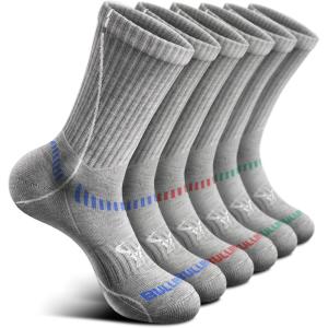 BULLIANT Men Athletic Socks, Compression Sports Crew Socks Cushioned For Men Outdoor Running Hiking-Arch Compression Support(6pairs-gray Heather 3720)