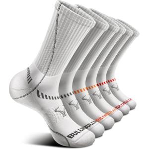 BULLIANT Men Athletic Socks, Compression Sports Crew Socks Cushioned For Men Outdoor Running Hiking-Arch Compression Support(6pairs-white3719)