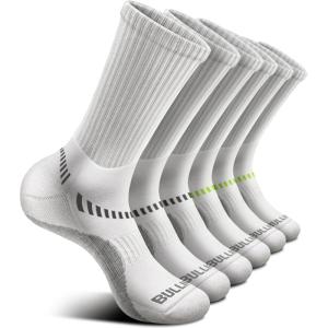 BULLIANT Men Athletic Socks, Compression Sports Crew Socks Cushioned For Men Outdoor Running Hiking-Arch Compression Support(6pairs-white3728)
