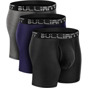 BULLIANT Men Boxer Briefs 3Pack,Comfortable Modal Underwear 2XSoft 1.5X Wicking Regular Leg Trunk No Ride-up(3pack-3 Color Mixed7938)