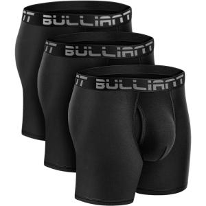 BULLIANT Men Boxer Briefs 3Pack,Comfortable Modal Underwear 2XSoft 1.5X Wicking Regular Leg Trunk No Ride-up(3pack-black7937)