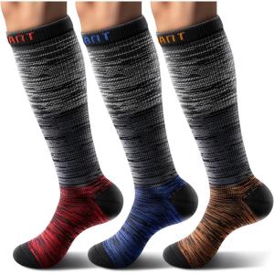 BULLIANT Men Compression Socks 3Pairs-Knee High Socks 15-20 Pressure Unise- Cushioned Sole Extra Wicking(3pairs-3 Color Mixed8347)