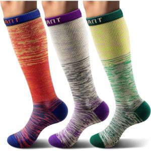 BULLIANT Men Compression Socks 3Pairs-Knee High Socks 15-20 Pressure Unise- Cushioned Sole Extra Wicking(3pairs-3 Color Mixed8349)