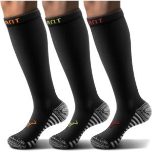 BULLIANT Men Compression Socks 3Pairs-Knee High Socks 15-20 Pressure Unise- Cushioned Sole Extra Wicking(3pairs-black8279)