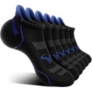 BULLIANT Men Running Socks 6Pairs-Ankle Athletic Socks Wicking Cushioned for Men Walking-Arch Compression Support(6pairs-black3654)