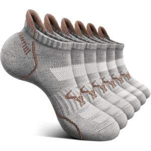 BULLIANT Men Running Socks 6Pairs-Ankle Athletic Socks Wicking Cushioned for Men Walking-Arch Compression Support(6pairs-gray Heather /Tiger Eye3001)