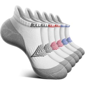 BULLIANT Men Running Socks 6Pairs-Ankle Athletic Socks Wicking Cushioned for Men Walking-Arch Compression Support(6pairs-white3679)