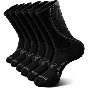 BULLIANT Men Socks, Athletic Compression Crew Socks Cushioned for Men Running Sports Hiking Fishing Arch Support(6pairs-black4748)