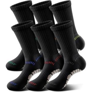 BULLIANT Men Socks, Athletic Compression Crew Socks Cushioned for Men Running Sports Hiking Fishing Arch Support(6pairs-black8283)