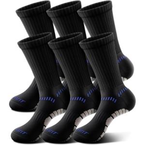 BULLIANT Men Socks, Athletic Compression Crew Socks Cushioned for Men Running Sports Hiking Fishing Arch Support(6pairs-black8286)
