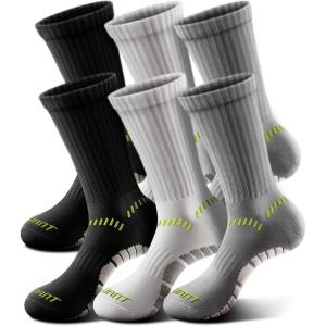 BULLIANT Men Socks, Athletic Compression Crew Socks Cushioned for Men Running Sports Hiking Fishing Arch Support(6pairs-black/White/Gray8287)