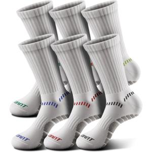 BULLIANT Men Socks, Athletic Compression Crew Socks Cushioned for Men Running Sports Hiking Fishing Arch Support(6pairs-creamy White8284)