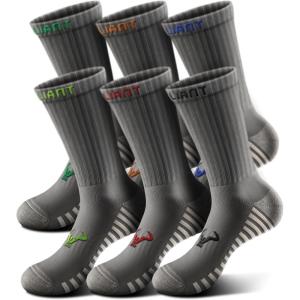 BULLIANT Men Socks,Athletic Crew Socks Compression For Men Sports Running Cushioned Footbed Non-blister Toe Brethable Wicking(6pairs-gray Heather 8391)