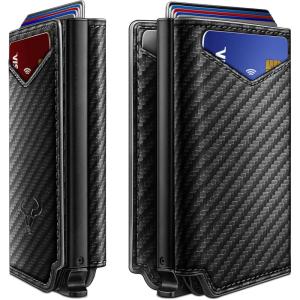 BULLIANT Men Wallet Leather Wallet Card Holders Money Clip for Men 10Cards-Magnetic Flip on Metal Case(Black6225)
