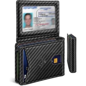 BULLIANT Men Wallet, Slim Leather Wallet Front Pocket Card Holder Gift For Men 11 Slots RFID Blocking(Black6316)