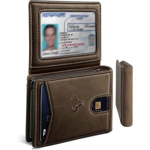 BULLIANT Men Wallet, Slim Leather Wallet Front Pocket Card Holder Gift For Men 11 Slots RFID Blocking(Coffee6317)