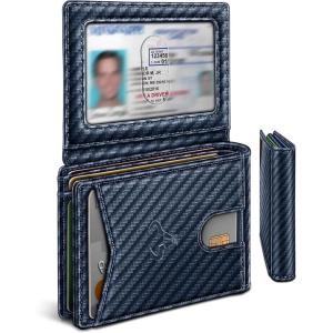 BULLIANT Men Wallet, Slim Leather Wallet Front Pocket Card Holder Gift For Men 11 Slots RFID Blocking(Purplish Blue6318)