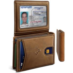 BULLIANT Men Wallet, Slim Leather Wallet Front Pocket Card Holder Gift For Men 11 Slots RFID Blocking(Tiger Eye4768)